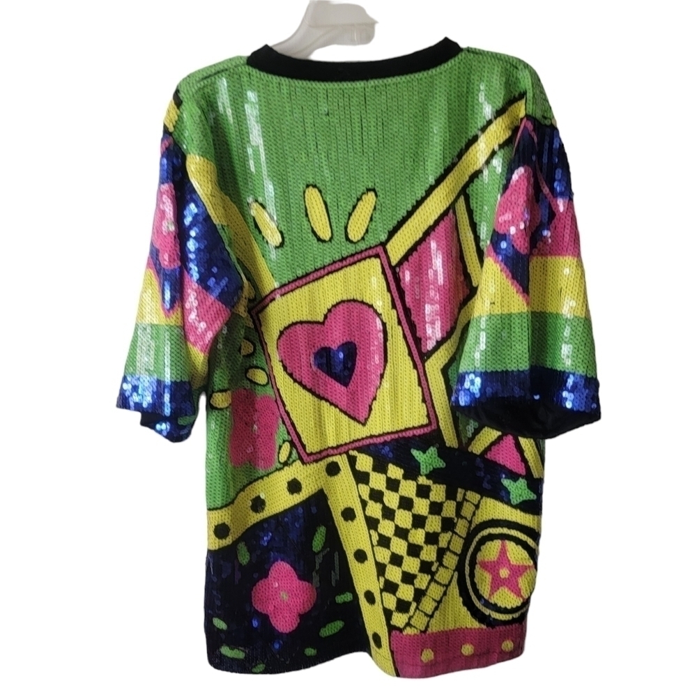 Multicolor Abstract Retro Rad Fun Sequin Party Sh… - image 4